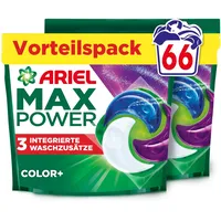 Ariel Max Power PODS, Flüssigwaschmittelkapseln 66 Wäschen, Color+, Mit 3 integrierten Waschzusätzen