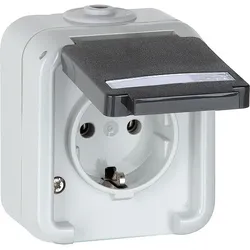 Aufputz-Steckdose PEHA IP44, Schuko, Beschriftung, grau D 6620 WAB NA - 1-fach