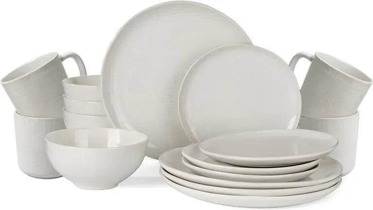 Richmount Moonlight Serie Geschirrset - 12-teiliges Keramikset für 4 Personen - Enthält Essteller/Salatteller/Müslischalen - Spülmaschinen- und Mikrowellengeeignet - Warmweiß