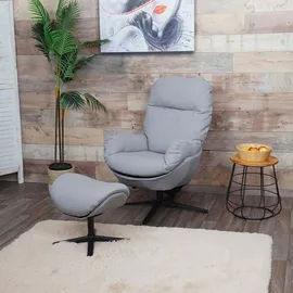 Mendler Relaxsessel HWC-L12 Polyester 72 x 101 x 72 cm Grau mit Hocker