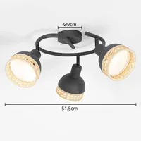 LINDBY Lonnaris Deckenrondell, Rattan, rund, 3-fl. - Schwarz
