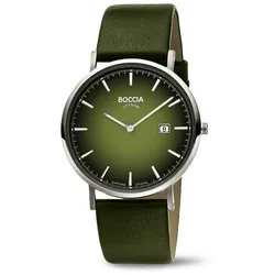 Boccia Herren Armbanduhr Slim 3648-03 Titan Lederband dunkelgrün