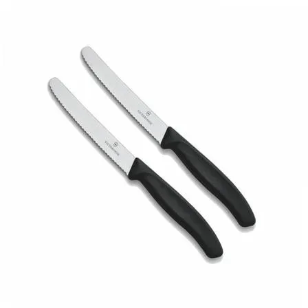 Preisvergleich Produktbild Victorinox Tafelmesser Swiss Classic mit Wellenschliff Rostfrei, Edelstahl, Spülmaschinengeeignet, 2er Set, schwarz