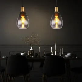 GLOBO Pendelleuchte Hängelampe rauchglas Wohnzimmer 1 Flammig schwarz Deckenleuchte hängend, Metall messing, E27 Fassungen, DxH 15x120 cm, 2er Set