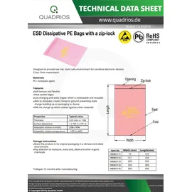 Quadrios ESD-Beutel (L x B) 300 mm x 400 mm ableitfähig ESD-Kennbuchstabe D 10 St.