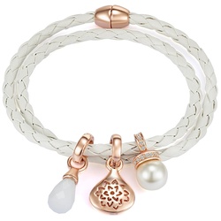 Lulu & Jane Armband Leder (synth.) Glas Perle in Weiß 40 cm, entspricht 20 cm Armumfang Damen 
