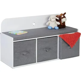 Relaxdays Sitzbank Kinderbank Grau/Weiß 54 x 99 x 35 cm