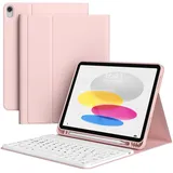 zoyu Tastatur Hülle für iPad 11. Generation A16 2025 / iPad 10. Generation 2022, Magnetisch Bluetooth-Tastatur QWERTZ-Layout, Weiches TPU Stoßfest Hülle, Auto Wake/Sleep, Rosa