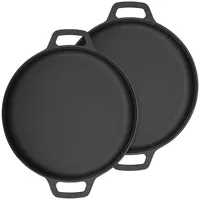 CHUIFAI 2 Stück Grillpfanne aus Gusseisen, 28cm Durchmesser Gusseisen Feuerplatte mit Tragegriff, Plancha Grillplatte für Raketenofen, Holzkohlegrill und Camping