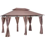 Outsunny Pavillon Gartenpavillon Partyzelt Gartenzelt Doppeldach 3x4 m Khaki