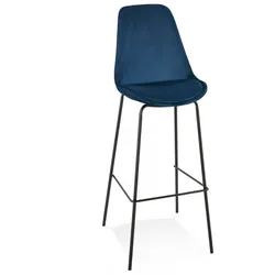 Barhocker Dunkelblau Samt Metall | Barstuhl Gepolstert mit Fußstütze | Küchenhocker Industrial Eleganz | Amerikanischer Stil | Kadima Design