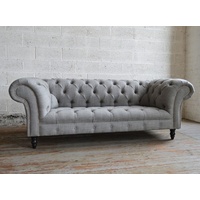 JVmoebel Chesterfield-Sofa, Chesterfield Design Polster Couch Leder Sofa Garnitur Luxus grau