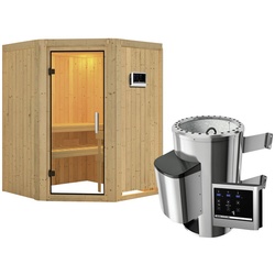 KARIBU Sauna »Wolmar«, inkl. 3.6 kW Saunaofen mit externer Steuerung, für 3 Personen - beige