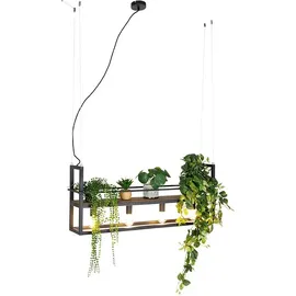 QAZQA Cage Rack 4-flg. E27 60 cm schwarz mit Holz und Stahl