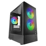 Mars Gaming Mc-onyx MicroATX Gaming-Gehäuse, Metall-Mesh-Front, Seitenfenster aus Gehärtetem Glas, 3X ARGB FDB Lüfter, Doppelkammer-Struktur, Unterstützung für Flüssigkeitskühlung bis 240mm, Schwarz