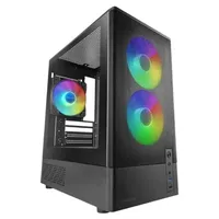 Mars Gaming Mc-onyx MicroATX Gaming-Gehäuse, Metall-Mesh-Front, Seitenfenster aus Gehärtetem Glas, 3X ARGB FDB Lüfter, Doppelkammer-Struktur, Unterstützung für Flüssigkeitskühlung bis 240mm, Schwarz