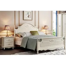 JV Möbel Modernes Holz Schlafzimmer Set Bett mit Nachttischen, 3tlg