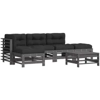 vidaXL 6-tlg Garten-Lounge-Set mit Kissen Grau Massivholz Modell 9