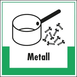 Aufkleber I Abfallkennzeichen Metall, mit Symbol und Text, Folie, selbstklebend, 200x200mm