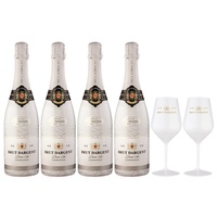 Brut Dargent - Geschenkset 4 Flaschen Ice Chardonnay Halbtrocken Sekt + 2 Gläser, Méthode Traditionnelle (4 x 0,75L)