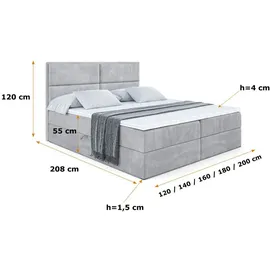 altdecor BOXBETT mit Matratze und Lattenrost, - AURA - 160x200 - H4 - Hellgrau