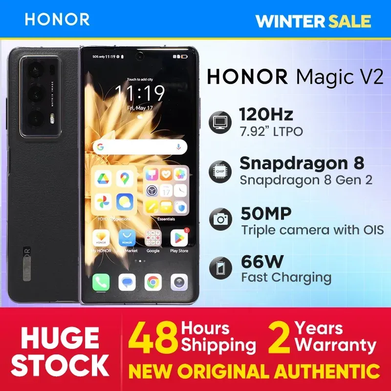 Honor Magic V2 5G faltbares Smartphone, globale Version, LTPO-OLED-Display, 120 Hz, Snapdragon 8 Gen2, 50 MP, Dreifachkamera, Android-Mobil Honor Magic V2 5G faltbares Smartphone, globale Version, LTPO-OLED-Display, 120 Hz, Snapdragon 8 Gen2, 50 MP, Dreifachkamera, Android-Mobil