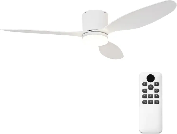Parrot Uncle 52’’ ABS Deckenventilator mit 24W LED-Licht, Fernbedienung, 6 Geschwindigkeiten, ultra-leise, 3 Flügel, Sommer-Winter-Funktion, Timer, Weiß