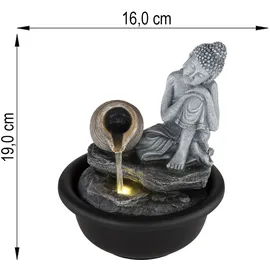 GLOBO Springbrunnen Buddha Zimmerbrunnen Kaskade Deko grau Led H 19 cm