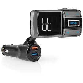 Nedis Audio Transmitter - Bluetooth 5.0 UKW-Sender für Playlists - Freisprechfunktion - 2 USB-Ladeanschlüsse (3.0A, 2.4A) - Flexibler Schwanenhals - LED-Display