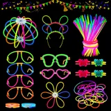 MOSSNDAR Knicklichter Party Set,100 Stück Leuchtstäbe 132 Verbinder,Neon Knicklichter Haarreif Brille Armband Sets für Party Zubehör Weihnachtsdeko Silvester Deko Silvester Feuerwerk kinder Silvester