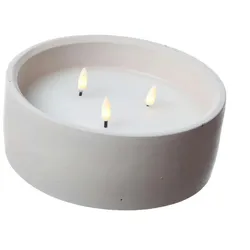 XXL LED Kerze in Betonoptik Zement Wachs 3 Docht Flamme Timer D: 20cm weiß