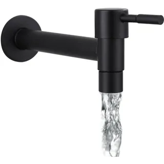 Edelstahl-Wasserhahn Kaltwasser Wandmontiert Mattschwarz - Lange Wasserhahn für Badezimmer, Waschbecken, Balkon, Küche (Schwarz)