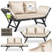 KESSER Gartenbank Polyrattan Gartensofa 4-in-1 mit Liegefunktion & Verstell-Funktion (Gartencouch mit Sitzkissen & Rückenkissen Extra Dicke & Weiche Polster), Balkon-Sofa Wetterfest für Garten, Balkon & Terrasse beige