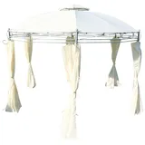 ALEOS. eleganter Gartenpavillon Pavillon rund 3,5 Meter Durchmesser mit Dach 100% wasserdicht UV30+ und 6 Vorhängen Marseille Creme Weiss