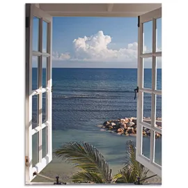 ARTland Wanddeko Wandbild Alu Verbundplatte für Innen & Outdoor Bild 45x60 cm Fensterblick Fenster zum Paradies Strand Meer Maritim Palmen Landschaft T9II