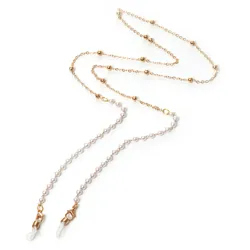 Brillenkette FIRETTI "feminin, elegant", gold (gelbgoldfarben, weiß), Tragebänder, DamenL:78cm, Metall, Gummi, mit Acrylperlen, L:78cm
