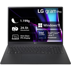 LG gram Pro 16 (2024) schwarz, Core Ultra 7 155H, 16GB RAM, 1TB SSD, DE (16Z90SP-G.AA78G)