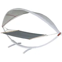 Mendler Hängematte HWC-J47, Hängeschaukel bis 200kg Sonnendach MVG-Holzgestell 420cm 2 Personen ~ weiß, grau