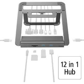 Hama USB-C-Docking-Station mit Notebook-Stand, 12 Ports