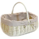 MyBer® Korb Rattankorb Weidenkorb Einkaufskorb Picknickkorb Tragekorb Vollweide mit Stoffeinlage K1-014-W-SB