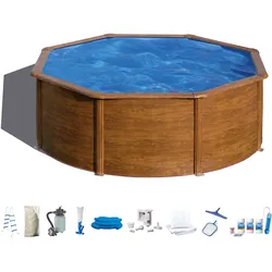 Rundpool MY POOL BWT, braun, H:132cm Ø:550cm, Schwimmbecken, in moderner Holzoptik, verschiedene Größen