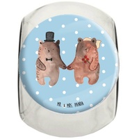Mr. & Mrs. Panda Vorratsglas L 870ml Bär Heirat - Blau Pastell - Geschenk, Küchenbehälter, Gewürzd, Premium Glas, (1-tlg), Exklusive Motive blau