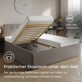 home collective Polsterbett 160x200 cm Doppelbett Bett mit verstellbarem Lattenrost & Bettkasten, gepolstertes Kopfteil, Germany | Beige - Beige