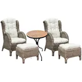 Mojawo Luxus Rattan Set 2 x Relaxsessel mit Fußhocker + Mosaiktisch - Braun