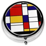 Pillendose, künstlerischer Mondrian-Stil, Farbkomposition, rot, rund, Pillenetui, Medikamenten-Organizer, Reise-Pillendose, Reise-Pillen-Organizer