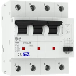 SEZ FI/LS B40 30mA 4p 10kA RCBO FI/LS-Schalter 0090907 Kombi Schalter 0032