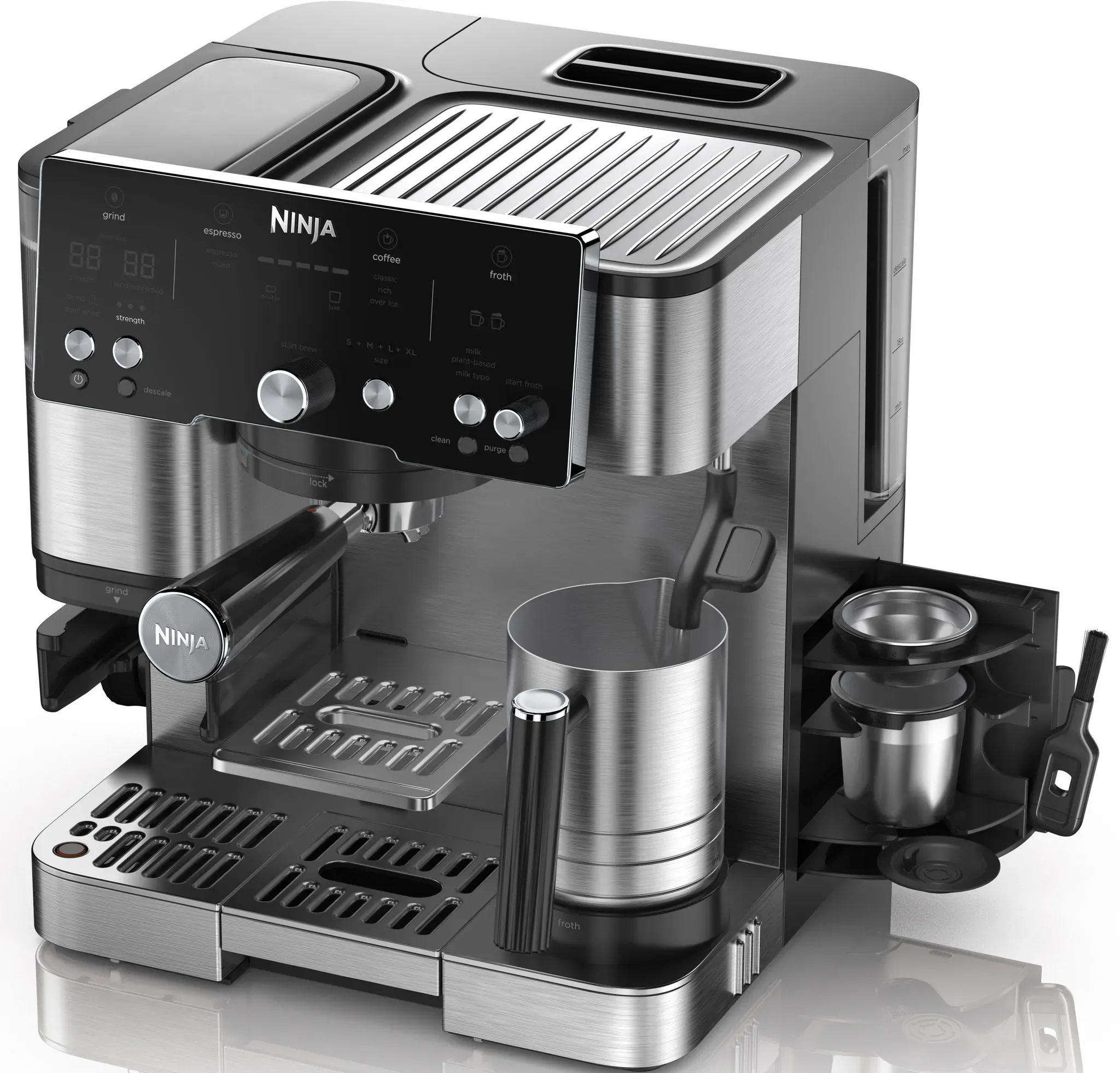 NINJA Espressomaschine "Ninja Luxe Café Essential Kaffeemaschine ES501EU", schwarz (silber, schwarz), B:33cm H:35,2cm T:34cm, Kaffeemaschinen, Espresso- und Filterkaffeemaschine