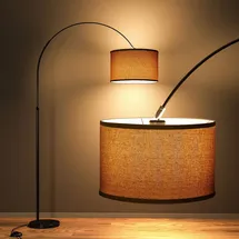 ANTEN Bogenlampe Wohnzimmer Stehlampe 165 -180 cm| Inklusive LED E27 9W 3000K Glühbirne | Fußschalter | Stoffschirm Leinen Schwarz