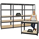 Proregal Mega Deal 3x Schwerlastregal Slim Elephant M HxBxT 180 x 90 x 60 cm & 1x Höhenverstellbare Werkbank Slim Dino HxBxT 90 x 120 x 60 cm Schwarz