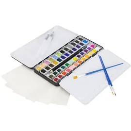 ECD Germany Aquarellfarben Set 48 Farben in tragbarer Box, Vollaquarell Palette